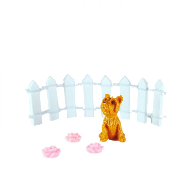 DOG + FENCE + FLOWERS