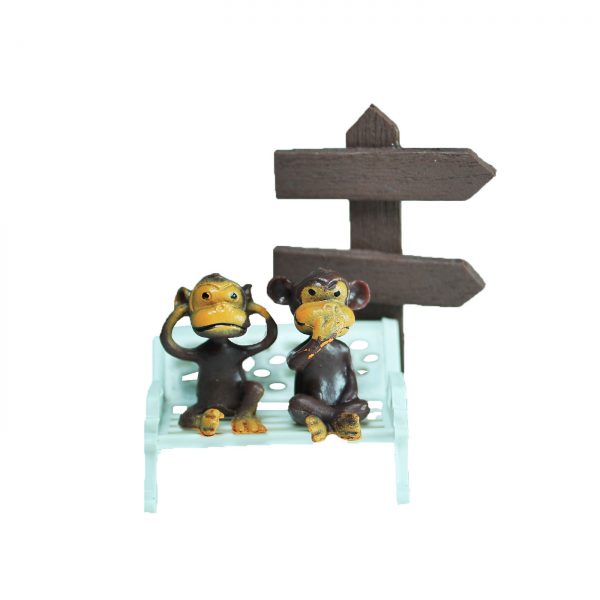 MONKEYS + BENCH + ROAD SIGN