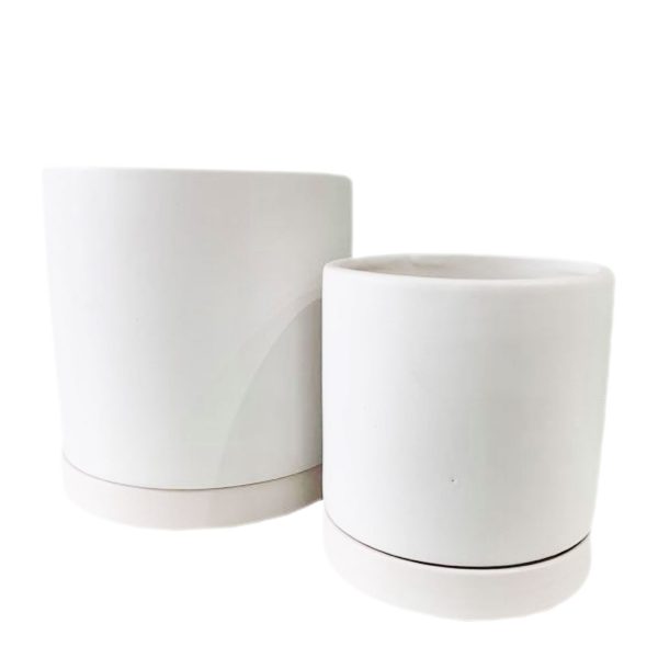 White Round  Pot with Saucer