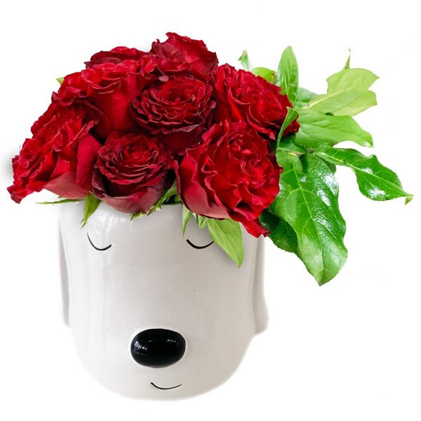 Flirty Dog Pot with Roses