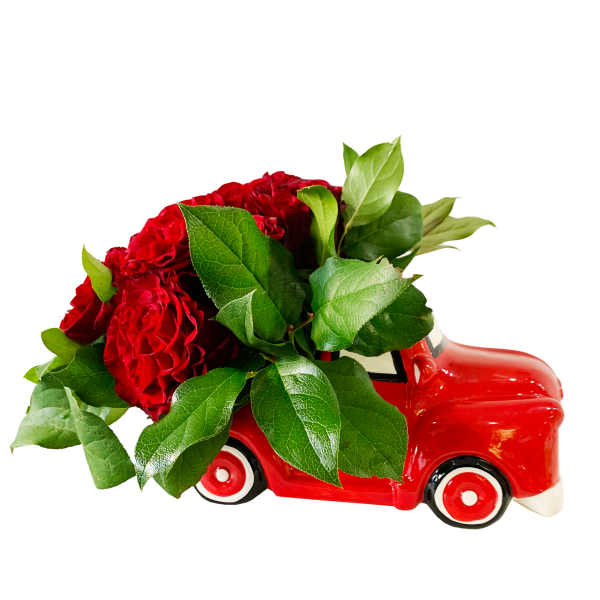 Roses in a Red Truck