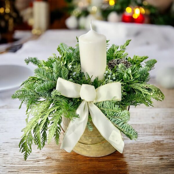 Candle: White in Gold Bucket