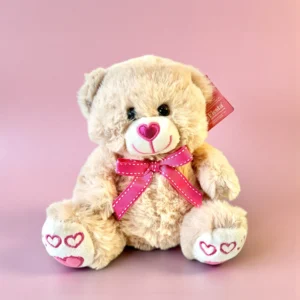 8.5" OFF BROWN BEAR PINK BOWTIE