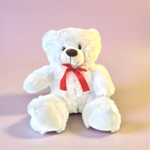 18" WHITE BEAR, RED BOWTIE